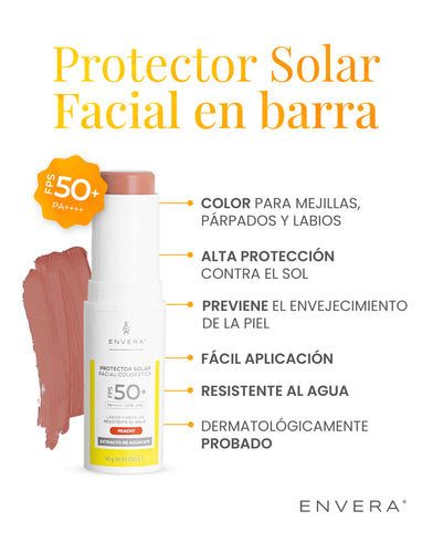 Protector Solar en barra con color (Peachy) FPS 50+ UVA/UVB, PA++++ (Barra de color para mejillas, párpados y labios)