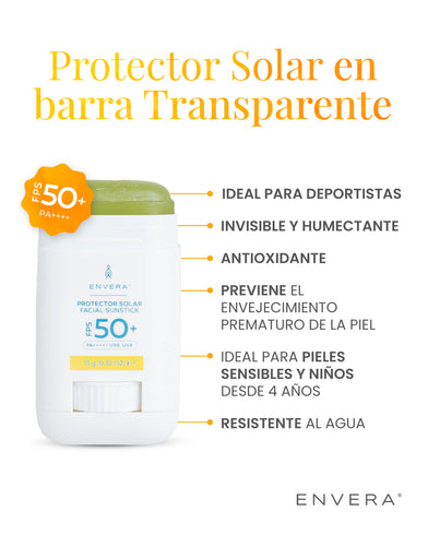 Protector Solar en barra transparente FPS 50+ UVA/UVB, PA++++