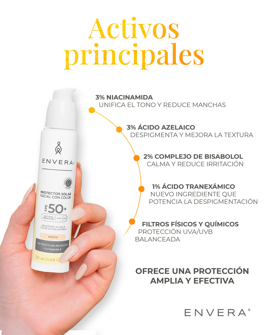 Protector Solar Con Color + despigmentante FPS 50+ UVA/UBV
