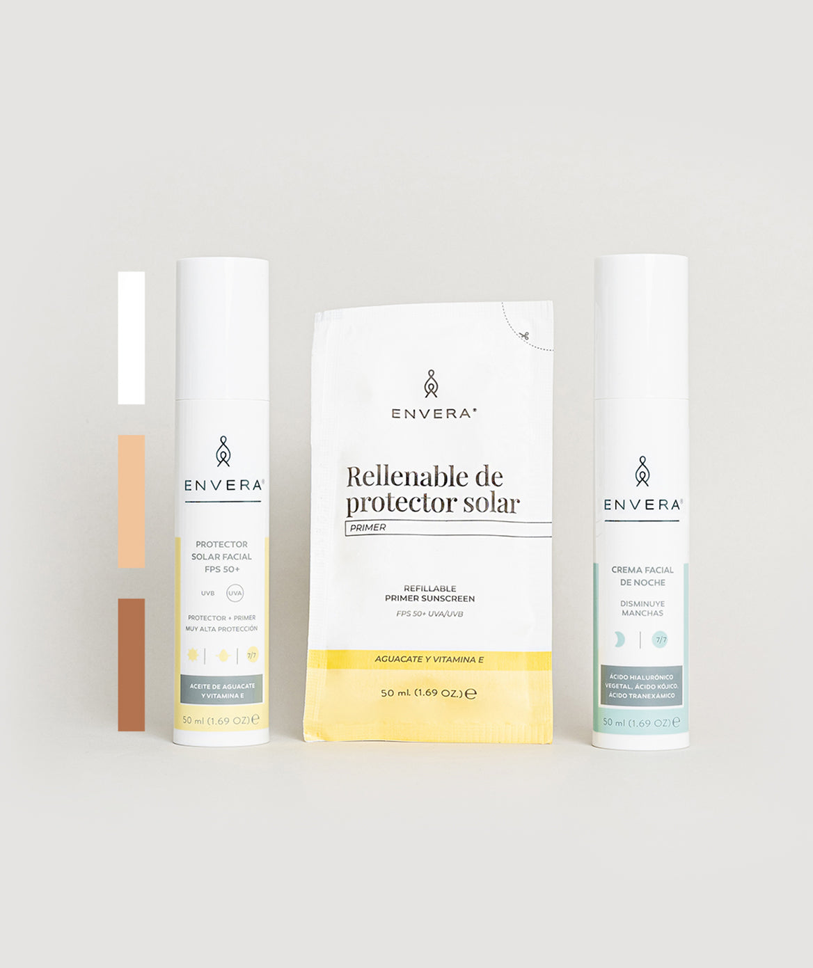 Crema Protectora Solar, Sueros Faciales y Crema de Noche | Envera