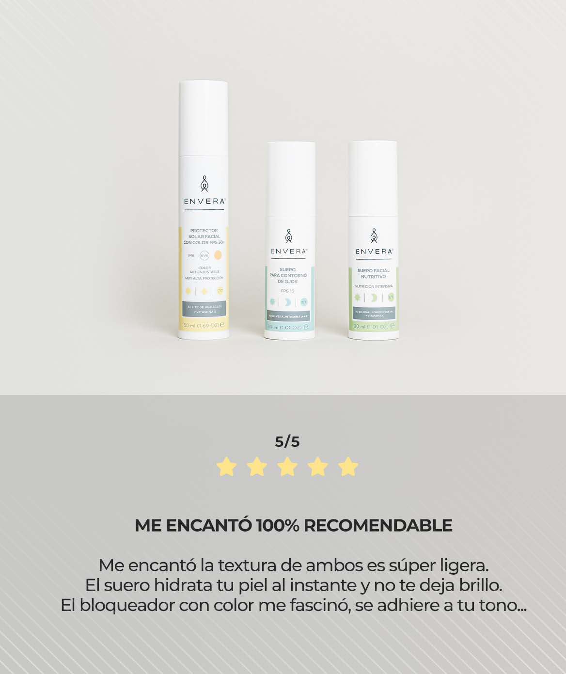Crema Protectora Solar, Sueros Faciales y Crema de Noche | Envera