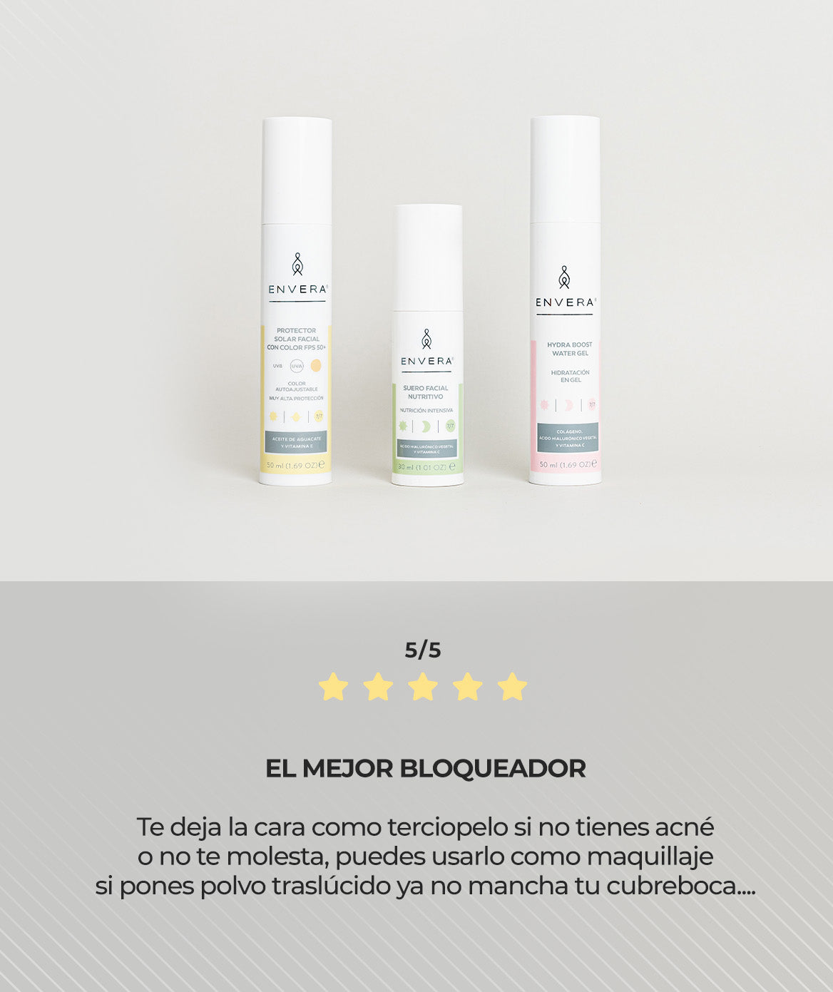 Crema Protectora Solar, Sueros Faciales y Crema de Noche | Envera