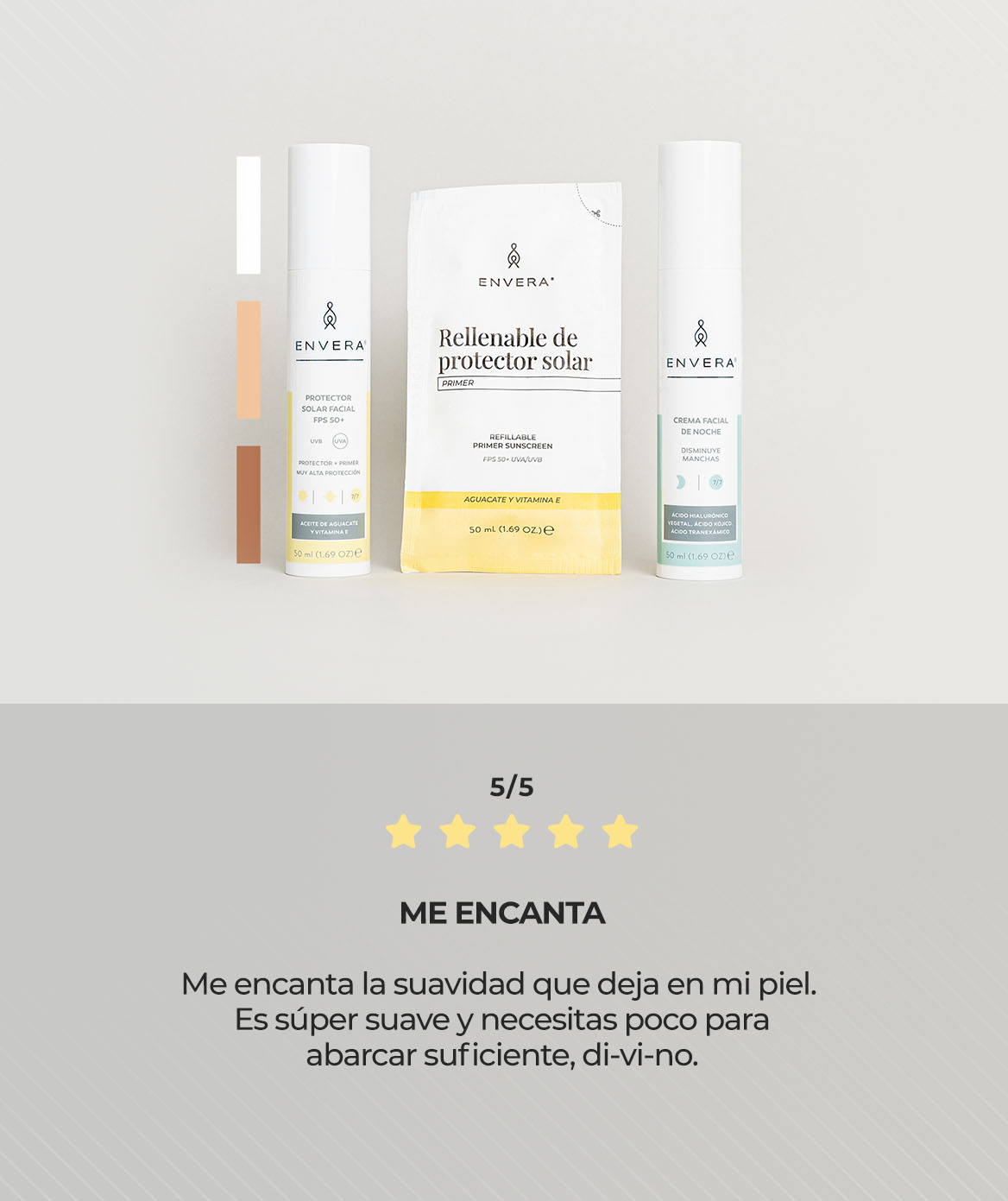 Crema Protectora Solar, Sueros Faciales y Crema de Noche | Envera