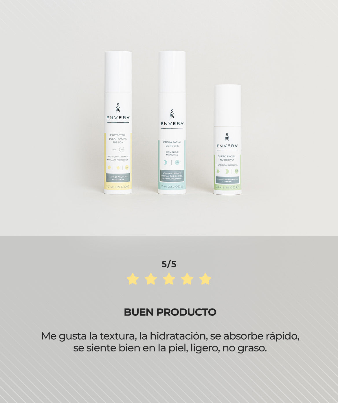 Crema Protectora Solar, Sueros Faciales y Crema de Noche | Envera